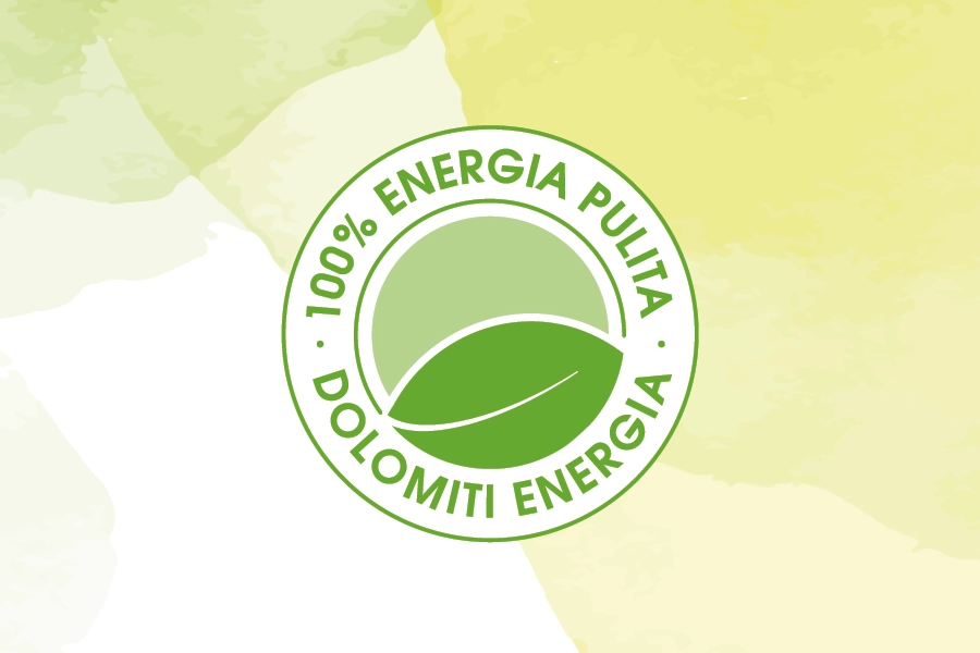 Logo dolomiti energia che certifica elettricità 100% rinnovabile